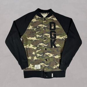 DGK All Day Everyday Camo Varsity Jacket Green Camouflage Streetwear Men’s S